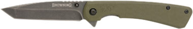 Browning 3220507 Branded Rock EDC 3" Folding Tanto Plain Black Stonewashed 7Cr17MoV SS Blade OD Green, G10 Handle