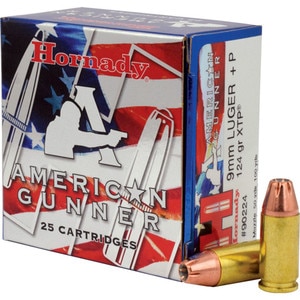 Hornady 90224 American Gunner  9mm Luger +P 124 GR XTP Hollow Point 25 Bx/ 10 Cs