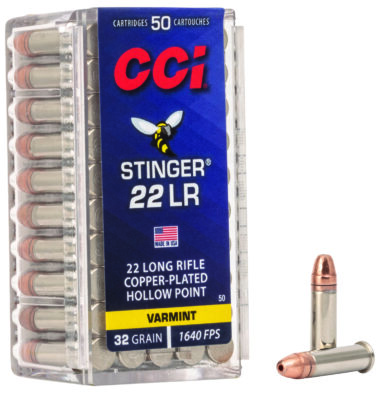 CCI 0050 Stinger  22LR 32gr Copper Plated Hollow Point 50 Per Box/100 Case